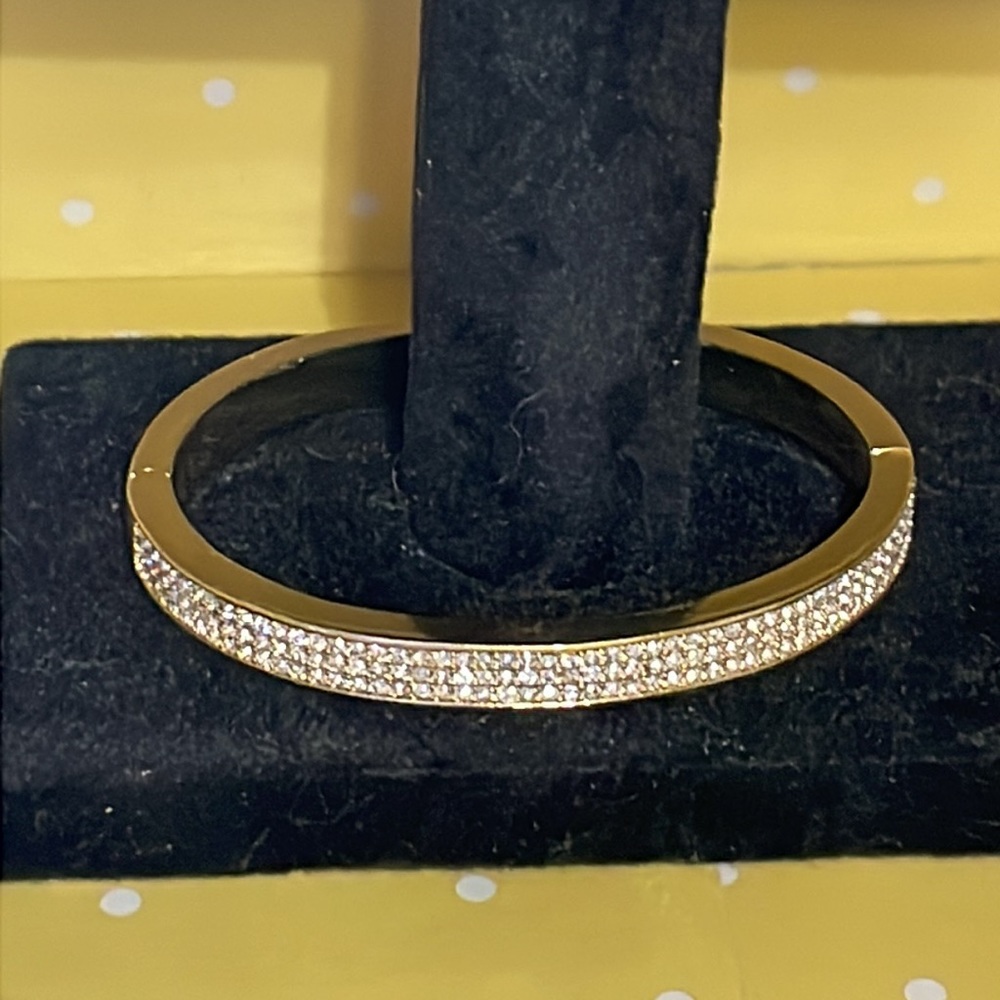 3 Rows Pave Swarovski Crystal Bangle 14K Yellow Gold Plating Signed GuqiGuli